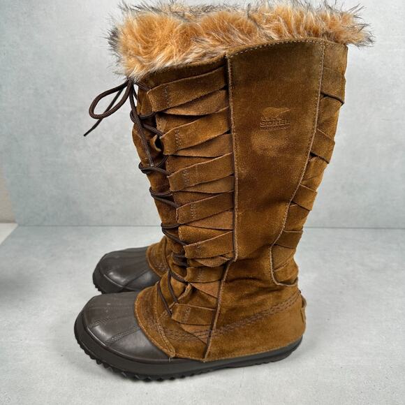 Sorel Boots Womens 7 Brown Cate of Alexandria 8 Faux Fur Waterproof Winter RARE - Picture 4 of 13